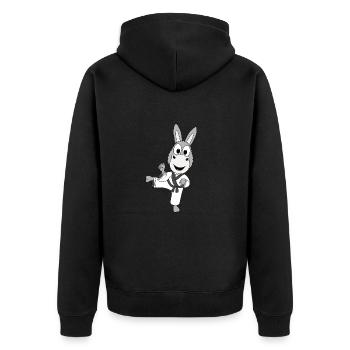 ESEL - KARATE - JUDO - SPORT - TIER - TIERISCH - Unisex Premium Bio Zip Hoodie - Schwarz - Hinten - Nico (187cm)