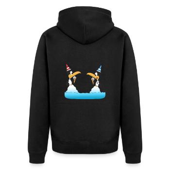 PINGUINE - EIS - TIERE - WINTER - LIEBE - LOVE - Unisex Premium Bio Zip Hoodie - Schwarz - Hinten - Nico (187cm)
