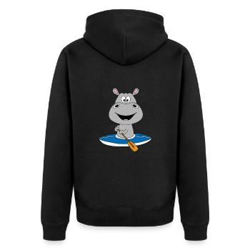 KAJAK - KANU - WASSERSPORT - NILPFERD - TIER - Unisex Premium Bio Zip Hoodie - Schwarz - Hinten - Nico (187cm)