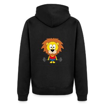LÖWE - FITNESS - SPORT - TIERISCH - FIT - Unisex Premium Bio Zip Hoodie - Schwarz - Hinten - Nico (187cm)