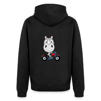 MOTORRAD - BIKER - NASHORN - TIER - TIERISCH - Unisex Premium Bio Zip Hoodie - Schwarz - Hinten - Nico (187cm)