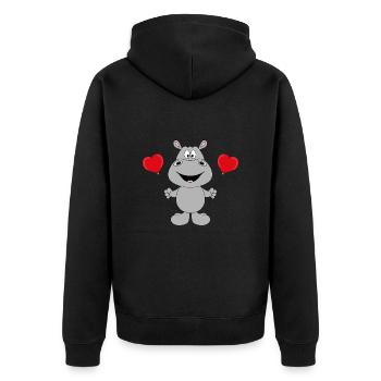 NILPFERD - LIEBE - LUFTBALLONS - TIER - TIERISCH - Unisex Premium Bio Zip Hoodie - Schwarz - Hinten - Nico (187cm)