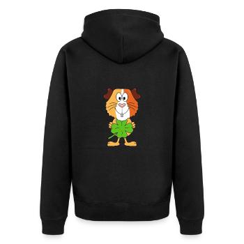 MEERSCHWEINCHEN - KLEEBLATT - GLÜCKSBRINGER - Unisex Premium Bio Zip Hoodie - Schwarz - Hinten - Nico (187cm)