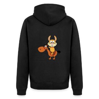 HASE - PFERD - REITEN - TIERE - TIERISCH - Unisex Premium Bio Zip Hoodie - Schwarz - Hinten - Nico (187cm)