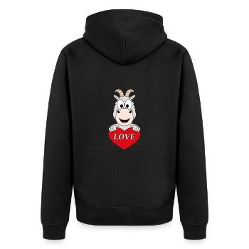 ZIEGE - LIEBE - HERZ - TIER - TIERISCH - VERLIEBT - Unisex Premium Bio Zip Hoodie - Schwarz - Hinten - Nico (187cm)