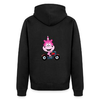 EINHORN - MOTORRAD - BIKER - MOTORSPORT - Unisex Premium Bio Zip Hoodie - Schwarz - Hinten - Nico (187cm)