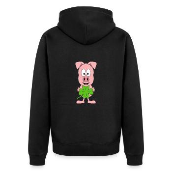 SCHWEIN - KLEEBLATT - GLÜCKSSCHWEIN - TIER - Unisex Premium Bio Zip Hoodie - Schwarz - Hinten - Nico (187cm)