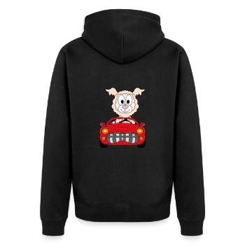 LAMA - ALPAKA - AUTO - TIER - TIERISCH - Unisex Premium Bio Zip Hoodie - Schwarz - Hinten - Nico (187cm)