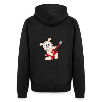 GITARRE - MUSIK - LIEBE - LAMA - ALPAKA - TIERISCH - Unisex Premium Bio Zip Hoodie - Schwarz - Hinten - Nico (187cm)