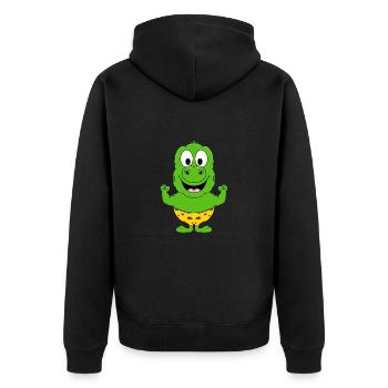 DINOSAURIER - MUSKELN - FIT - BODYBUILDING - SPORT - Unisex Premium Bio Zip Hoodie - Schwarz - Hinten - Nico (187cm)