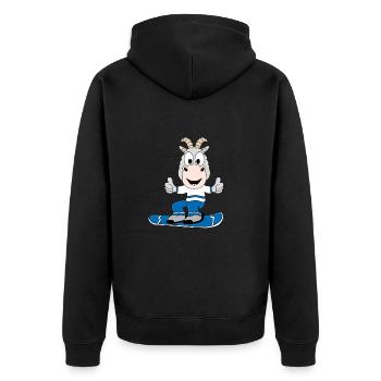 SNOWBOARD - ZIEGE - WINTERSPORT - TIER - KIND - Unisex Premium Bio Zip Hoodie - Schwarz - Hinten - Nico (187cm)
