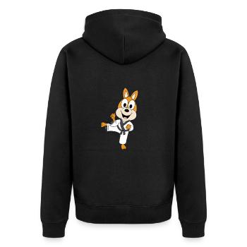 KARATE - JUDO - KÄNGURU - SELBSTVERTEIDIGUNG - Unisex Premium Bio Zip Hoodie - Schwarz - Hinten - Nico (187cm)