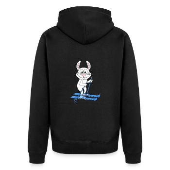 SKI - HASE - WINTERSPORT - TIER - KIND - BABY - Unisex Premium Bio Zip Hoodie - Schwarz - Hinten - Nico (187cm)