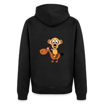 PFERD - REITEN - ERDMÄNNCHEN - TIERE - TIERISCH - Unisex Premium Bio Zip Hoodie - Schwarz - Hinten - Nico (187cm)