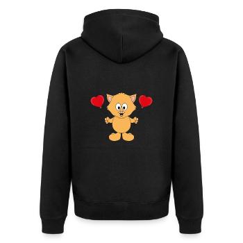 KATZE - LIEBE - LOVE - TIER - TIERISCH - VERLIEBT - Unisex Premium Bio Zip Hoodie - Schwarz - Hinten - Nico (187cm)