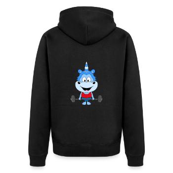 EINHORN - FITNESS - GEWICHTHEBER - BODYBUILDING - Unisex Premium Bio Zip Hoodie - Schwarz - Hinten - Nico (187cm)