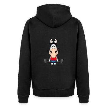 PFERD - PONY - FITNESS - BODYBUILDING - SPORT - Unisex Premium Bio Zip Hoodie - Schwarz - Hinten - Nico (187cm)