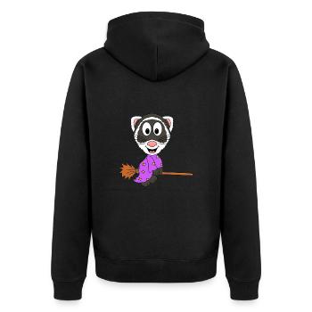 HEXE - FRETTCHEN - HEXENBESEN - TIER - Unisex Premium Bio Zip Hoodie - Schwarz - Hinten - Nico (187cm)