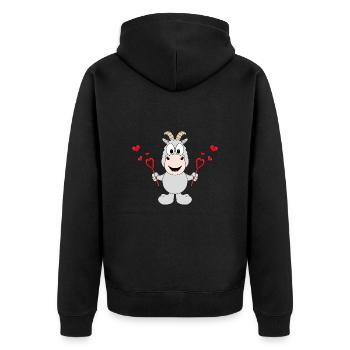 LIEBE - LOVE - SEIFENBLASEN - ZIEGE - TIER - Unisex Premium Bio Zip Hoodie - Schwarz - Hinten - Nico (187cm)