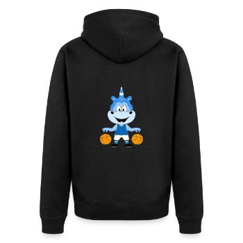 BASKETBALL - SPORT - EINHORN - KIND - BABY - Unisex Premium Bio Zip Hoodie - Schwarz - Hinten - Nico (187cm)