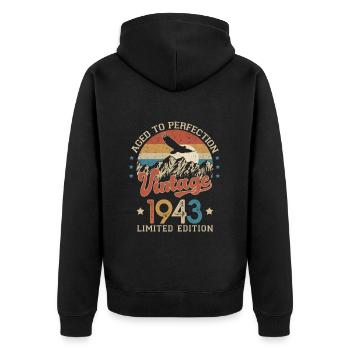 1943 Humor Birthday 80 Years Age Perfection - Unisex Premium Organic Zip Hoodie - black - Back - Nico (187cm)