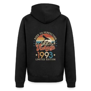 1993 Humour anniversaire 30 ans âge perfection - Veste à capuche bio Premium Unisexe - noir - Dos - Nico (187cm)