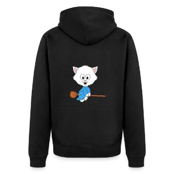 KATZE - HEXE - TIER - TIERISCH - KIND - BABY - Unisex Premium Bio Zip Hoodie - Schwarz - Hinten - Nico (187cm)