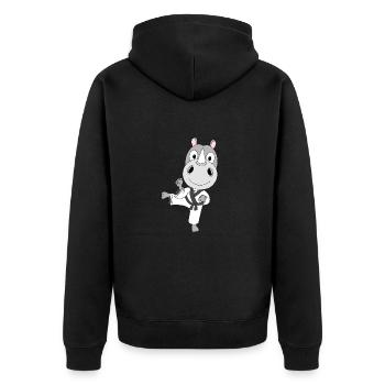 KARATE - NASHORN - SELBSTVERTEIDIGUNG - SPORT - Unisex Premium Bio Zip Hoodie - Schwarz - Hinten - Nico (187cm)