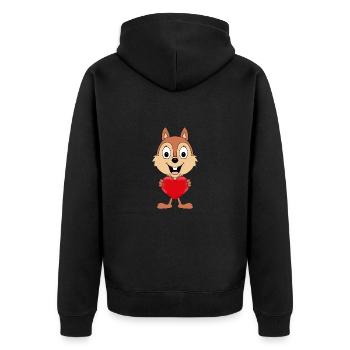 HERZ - LIEBE - EICHHÖRNCHEN - TIERISCH - VERLIEBT - Unisex Premium Bio Zip Hoodie - Schwarz - Hinten - Nico (187cm)
