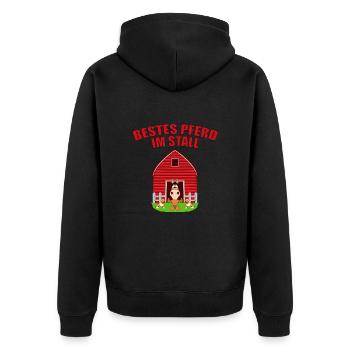BESTES PFERD IM STALL - REITEN - PFERDE - TIER - Unisex Premium Bio Zip Hoodie - Schwarz - Hinten - Nico (187cm)