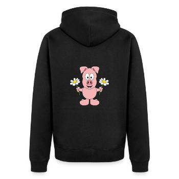 BLUMEN - SCHWEIN - TIER - TIERISCH - LIEBE - LOVE - Unisex Premium Bio Zip Hoodie - Schwarz - Hinten - Nico (187cm)