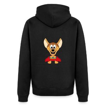 HYÄNE - SUPERHELD - TIER - KIND - BABY - Unisex Premium Bio Zip Hoodie - Schwarz - Hinten - Nico (187cm)