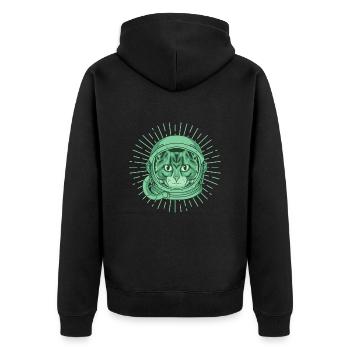Cat Space Green - Unisex Premium Bio Zip Hoodie - Schwarz - Hinten - Nico (187cm)
