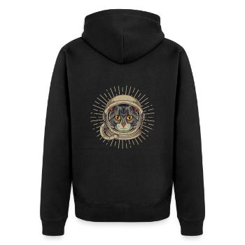 Raumfahrer Katze - Unisex Premium Bio Zip Hoodie - Schwarz - Hinten - Nico (187cm)
