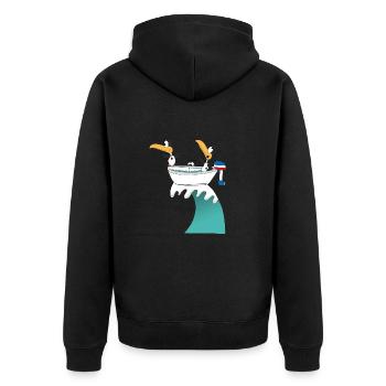 PINGUINE - WELLENREITER - BOOT - SURFER - LIEBE - Unisex Premium Bio Zip Hoodie - Schwarz - Hinten - Nico (187cm)