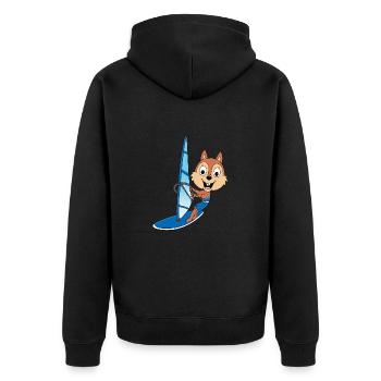 EICHHÖRNCHEN - WINDSURFER - SURFER - WASSERSPORT - Unisex Premium Bio Zip Hoodie - Schwarz - Hinten - Nico (187cm)