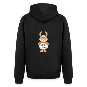 HASE - OSTERHASE - EI LOVE YOU - TIERISCH - OSTERN - Unisex Premium Bio Zip Hoodie - Schwarz - Hinten - Nico (187cm)