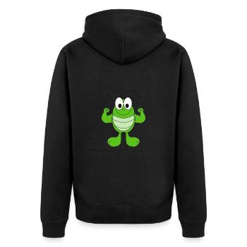 GRASHÜPFER - FIT - MUSKELN - STARK - BODYBUILDING - Unisex Premium Bio Zip Hoodie - Schwarz - Hinten - Nico (187cm)
