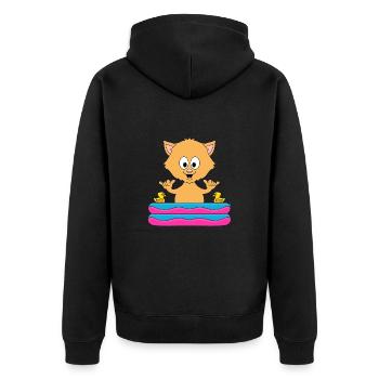 KATZE - SHAKA - PLANSCHBECKEN - TIER - TIERISCH - Unisex Premium Bio Zip Hoodie - Schwarz - Hinten - Nico (187cm)