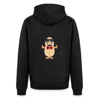 NUSS - ERDNUSS - NÜSSE - SUPER - GUT - Unisex Premium Bio Zip Hoodie - Schwarz - Hinten - Nico (187cm)