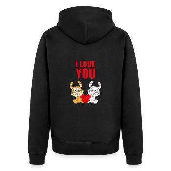 I LOVE YOU - HASEN - OSTERHASEN - OSTERN - LIEBE - Unisex Premium Bio Zip Hoodie - Schwarz - Hinten - Nico (187cm)