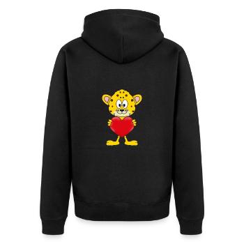 LEOPARD - HERZ - LOVE - TIER - TIERISCH - VERLIEBT - Unisex Premium Bio Zip Hoodie - Schwarz - Hinten - Nico (187cm)