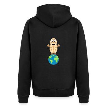 ERDNUSS - ERDE - NUSS - SUPER - GUT - ESSEN - Unisex Premium Bio Zip Hoodie - Schwarz - Hinten - Nico (187cm)