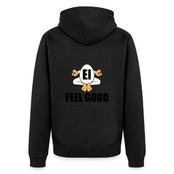 EI FEEL GOOD - YOGA - PILATES - OSTEREI - FUN - Unisex Premium Bio Zip Hoodie - Schwarz - Hinten - Nico (187cm)