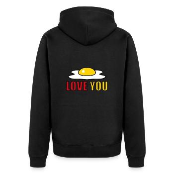 EI LOVE YOU - SPIEGELEI - ESSEN - LIEBE - OSTERN - Unisex Premium Bio Zip Hoodie - Schwarz - Hinten - Nico (187cm)