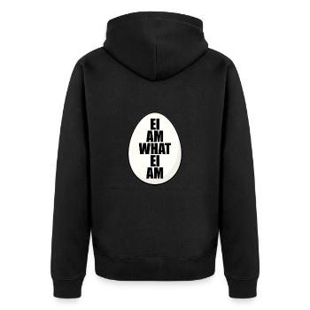 EI AM WHAT EI AM - EI - OSTEREI - EIER - OSTERN - Unisex Premium Bio Zip Hoodie - Schwarz - Hinten - Nico (187cm)