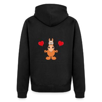 PFERD - PONY - LUFTBALLONS - HERZEN - LIEBE - LOVE - Unisex Premium Bio Zip Hoodie - Schwarz - Hinten - Nico (187cm)