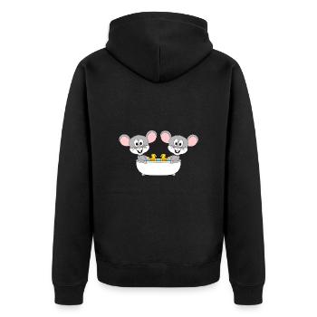 MÄUSE - MAUS - BADEWANNE - TIERE - LIEBE - Unisex Premium Bio Zip Hoodie - Schwarz - Hinten - Nico (187cm)