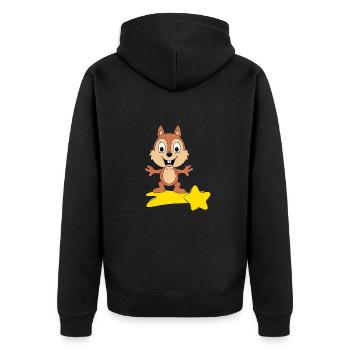 STERNSCHNUPPE - EICHHÖRNCHEN - TIER - KIND - BABY - Unisex Premium Bio Zip Hoodie - Schwarz - Hinten - Nico (187cm)
