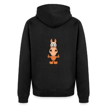 PONY - PFERD - REITEN - TIER - TIERISCH - GUT - Unisex Premium Bio Zip Hoodie - Schwarz - Hinten - Nico (187cm)